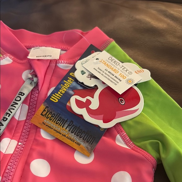 Charming Pink and Green Polka Dot Kids Swim One Piece - Picture 5 of 6